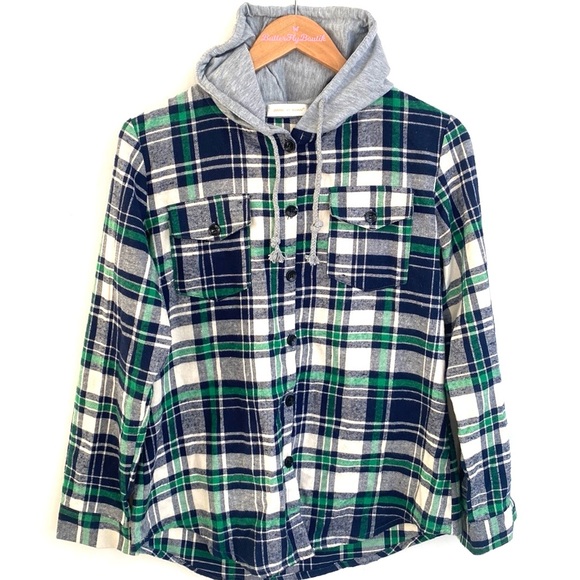 (B49) Jiang Vi Xuan Plaid Hoodie Long Sleeve Button-Up Drawstring with Pockets - Picture 2 of 10